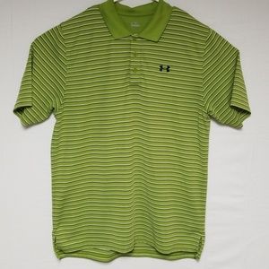 Green striped under armour golf polo xl with logo